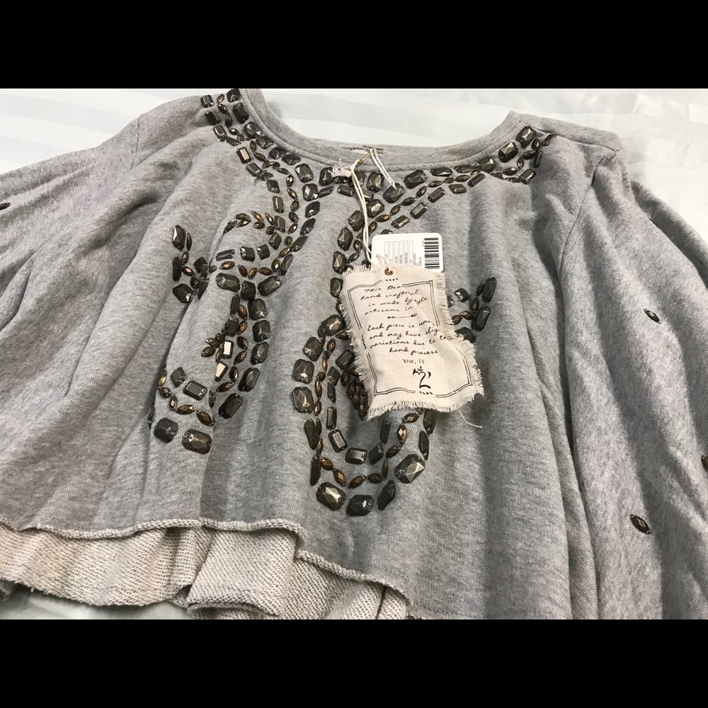 Free People studded gray sweater bell sleeves XS